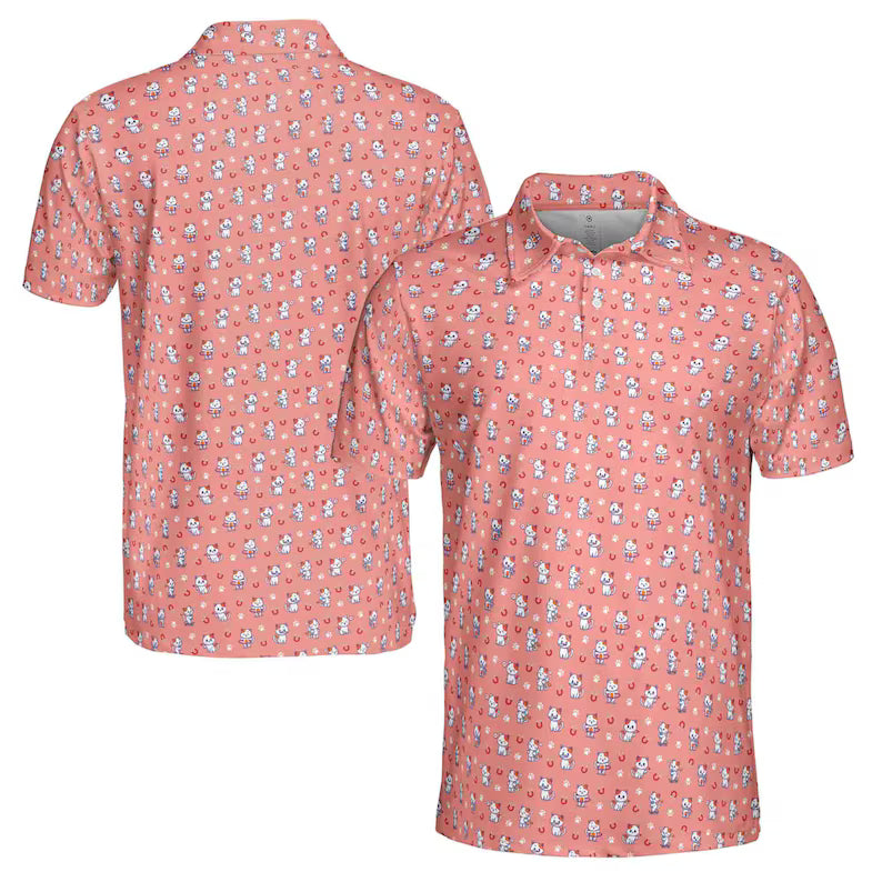 Funny Cat Print Men's Polo Shirt: Golf Lover Gift