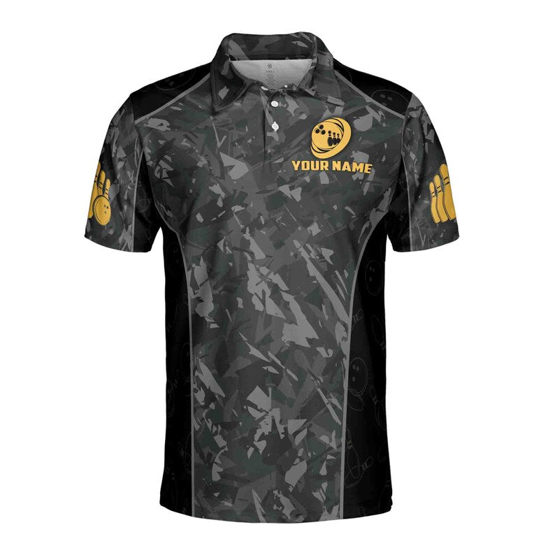 Custom Name Team Name Gold Bowling Ball In Dark Men's Polo Shirt