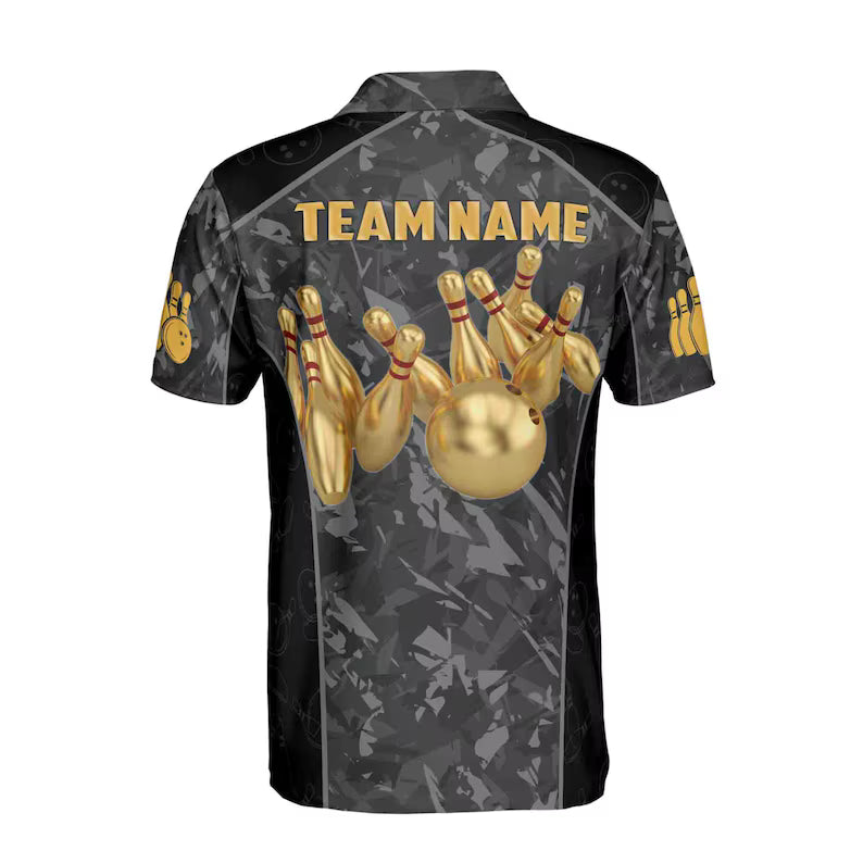 Custom Name Team Name Gold Bowling Ball In Dark Men's Polo Shirt