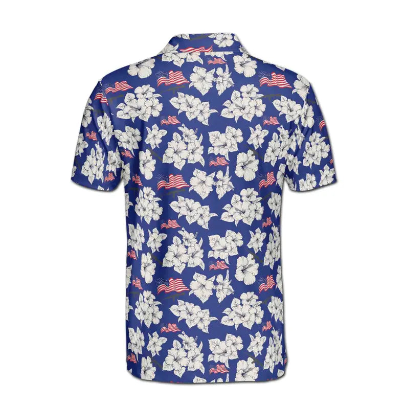 Patriotic America Flag with Floral Men's Polo Shirt