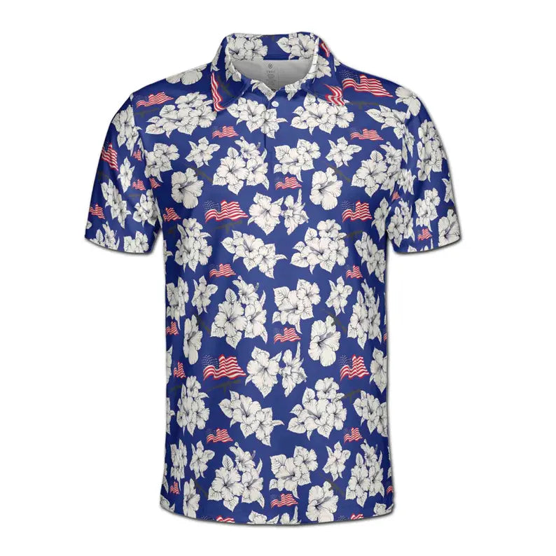 Patriotic America Flag with Floral Men's Polo Shirt