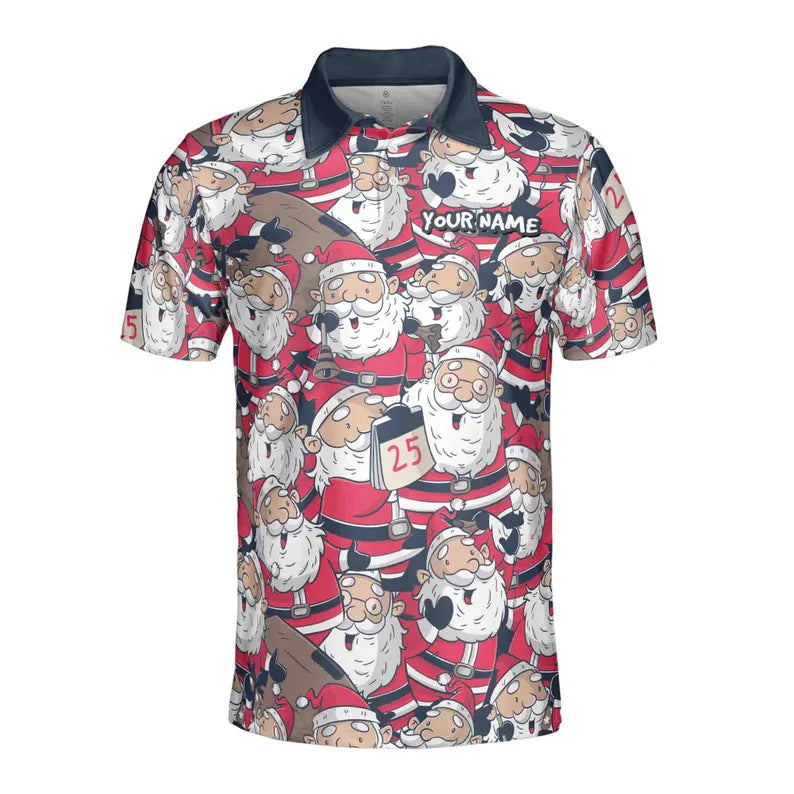 Golf Custom Funny Xmas Cartoon Santa Claus Christmas Men's Polo Shirt