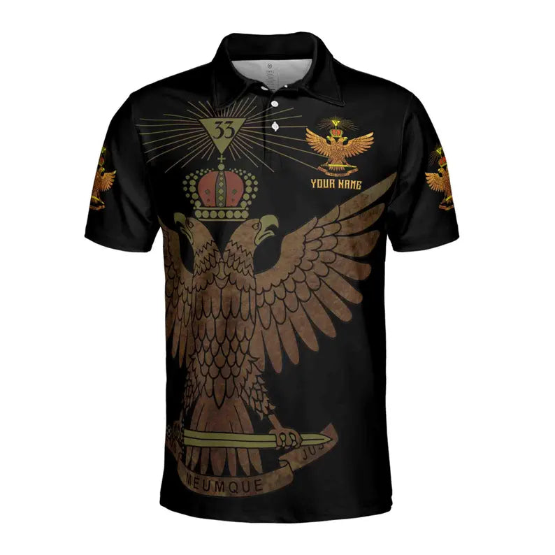 Custom Rite of Scottish 33 Degree Eagle Wings Up Masonic Men's Polo Shirt