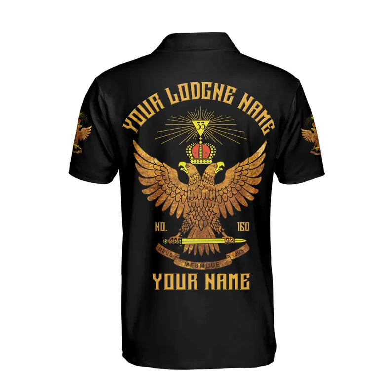 Custom Rite of Scottish 33 Degree Eagle Wings Up Masonic Men's Polo Shirt