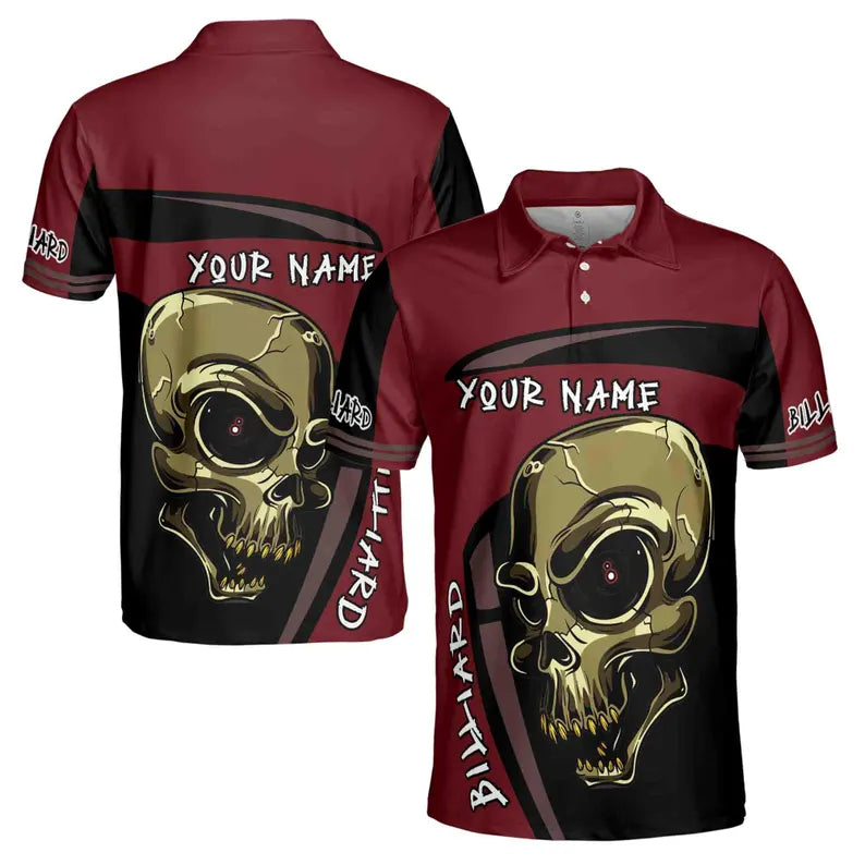 Custom Name Skull Billiard Pool Team Club Gift 3D Polo Shirt Size