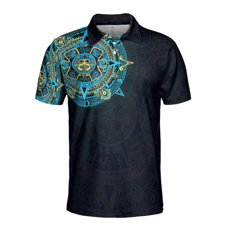 Blue Mexico Viking Tattoo Aztec Men 3D Polo Shirt