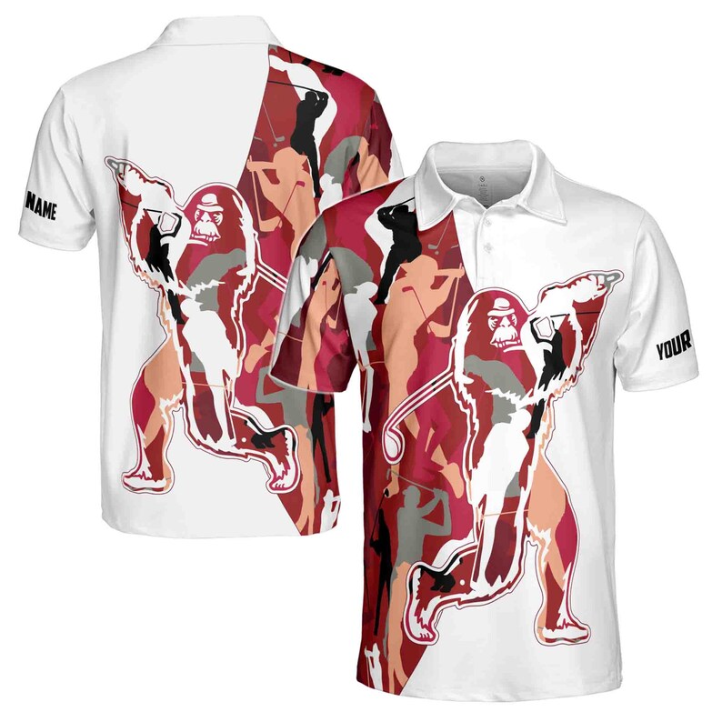 Custom Name Red Camo Bigfoot Golf Men's Polo Shirt