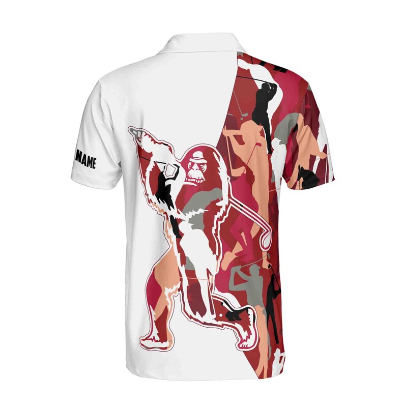 Custom Name Red Camo Bigfoot Golf Men's Polo Shirt
