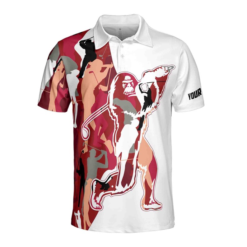 Custom Name Red Camo Bigfoot Golf Men's Polo Shirt