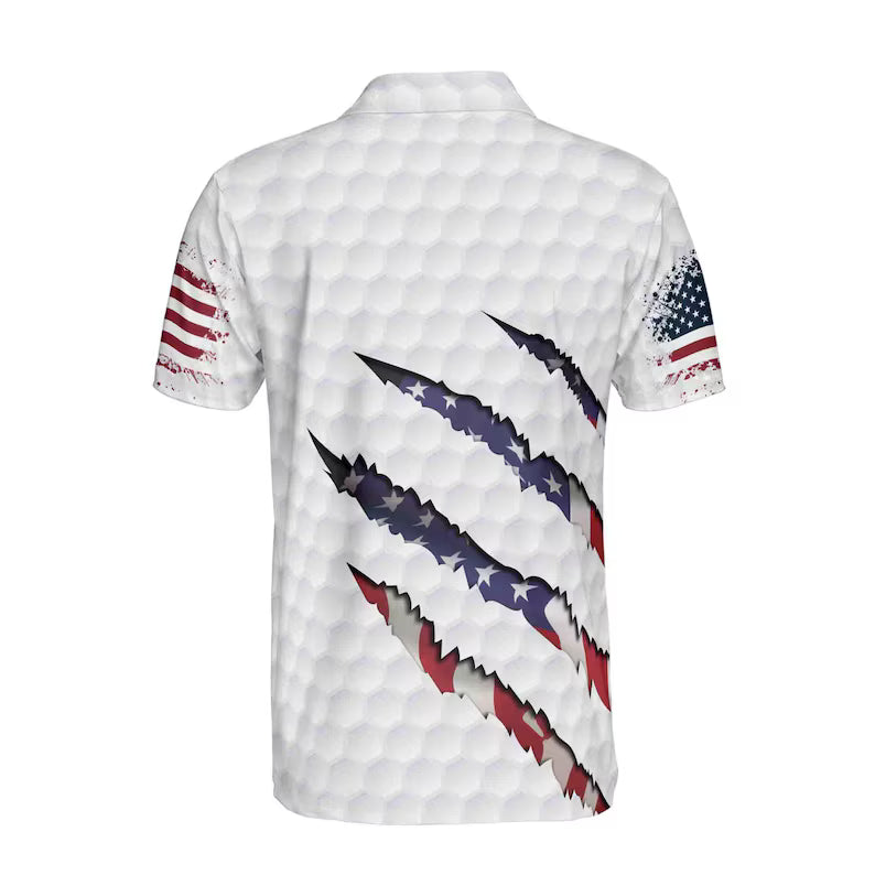 America Flag Golf Personalized Pattern Golf Ball Men's Polo Shirt