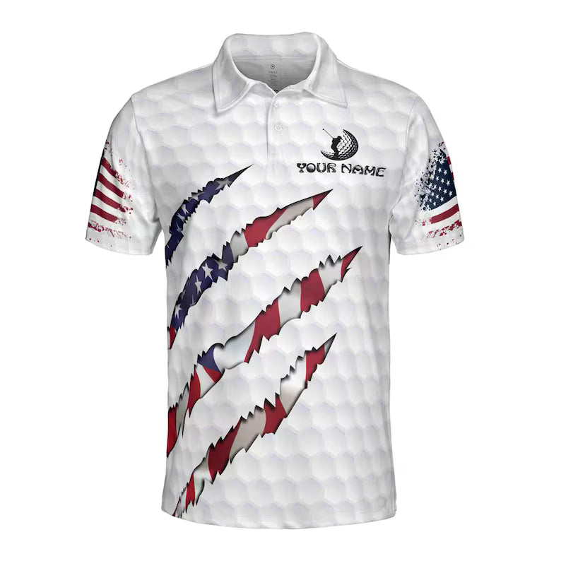 America Flag Golf Personalized Pattern Golf Ball Men's Polo Shirt