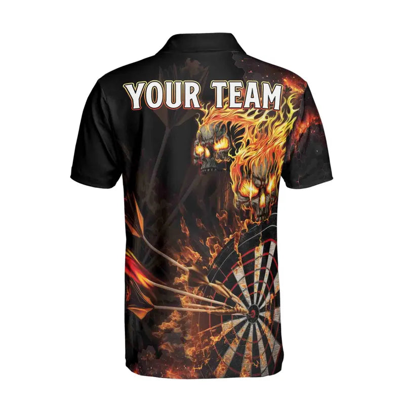 Custom Name Darts Skull Flame Darts Team Men's Polo Shirt