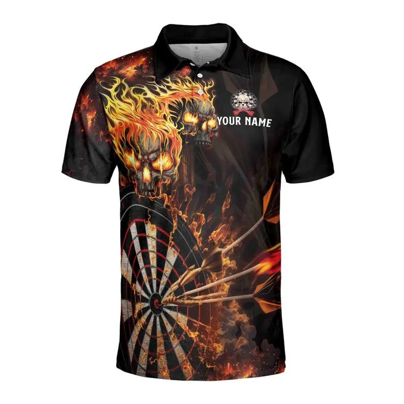 Custom Name Darts Skull Flame Darts Team Men's Polo Shirt
