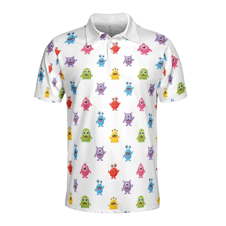 Funny Monster Cartoon Print Golf Men's Polo Shirt