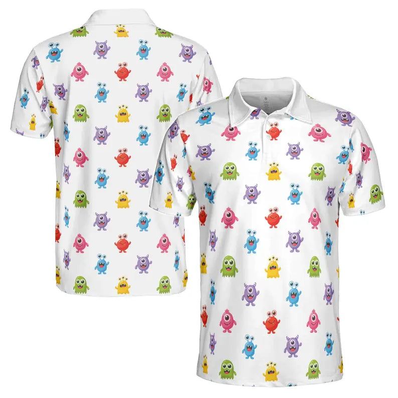 Funny Monster Cartoon Print Golf Men's Polo Shirt