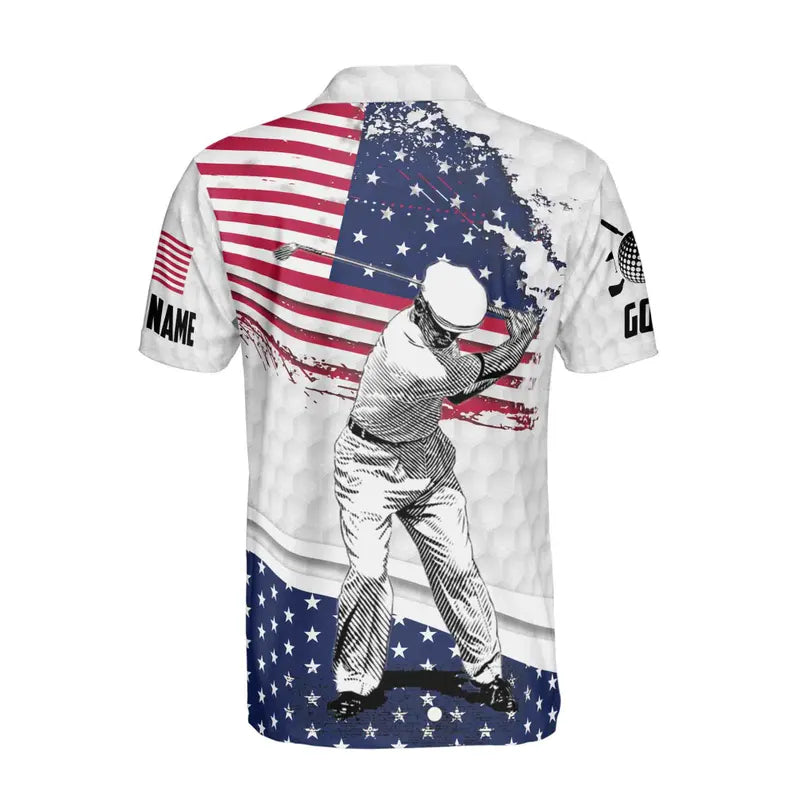 Funny American Golfer, Retro American Flag USA Team Golfing Men's Polo Shirt