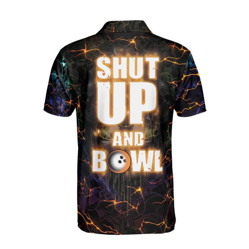 Custom Name Skull Bowling Polo Shirt: Neon Lighting Skull Bowl Design