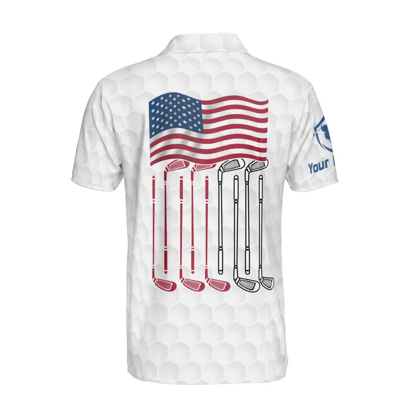 Custom Name Golf Men's Polo Shirt: Funny Skeleton American Flag Design