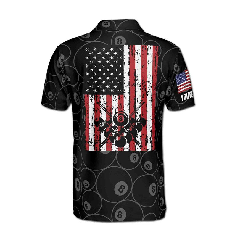Personalized American Flag Billiard, Custom Pool Team 3D Polo Shirt