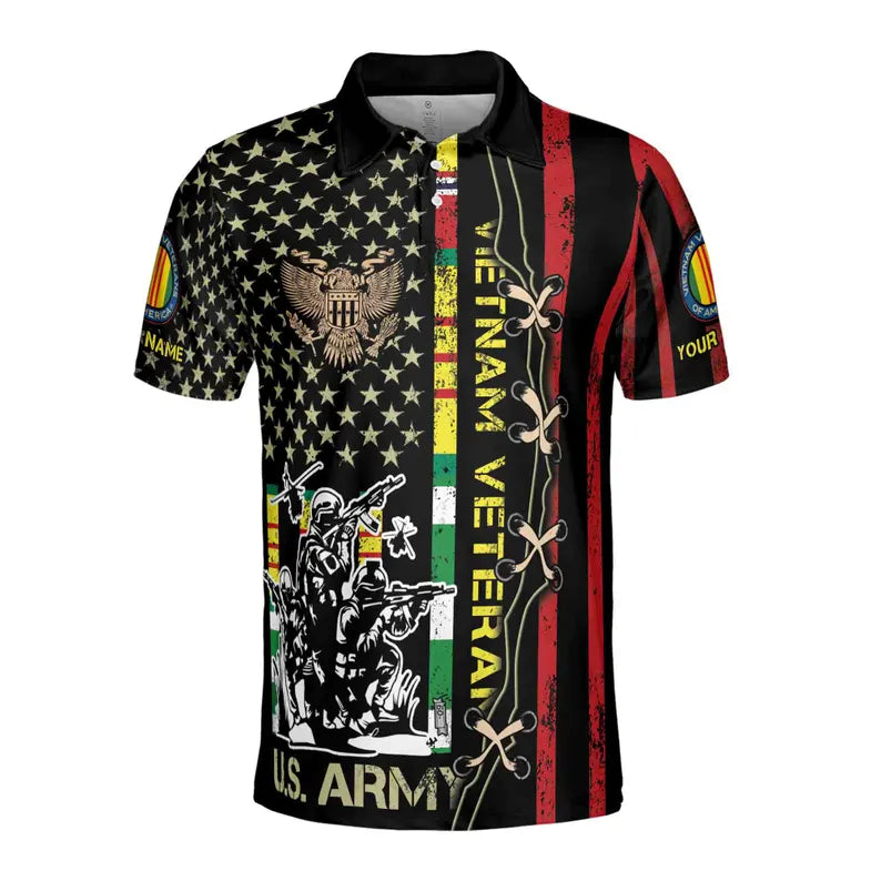 Custom Name Vietnam Veteran War U.S Army Proud Vet Men's Polo Shirt
