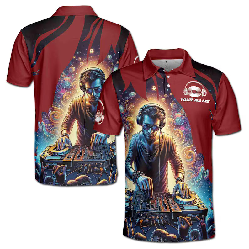 Custom Name Energetic DJ Playing The Music Men's Polo Shirt