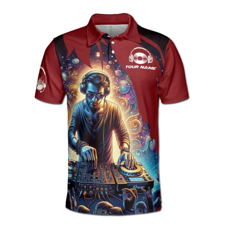 Custom Name Energetic DJ Playing The Music Men's Polo Shirt