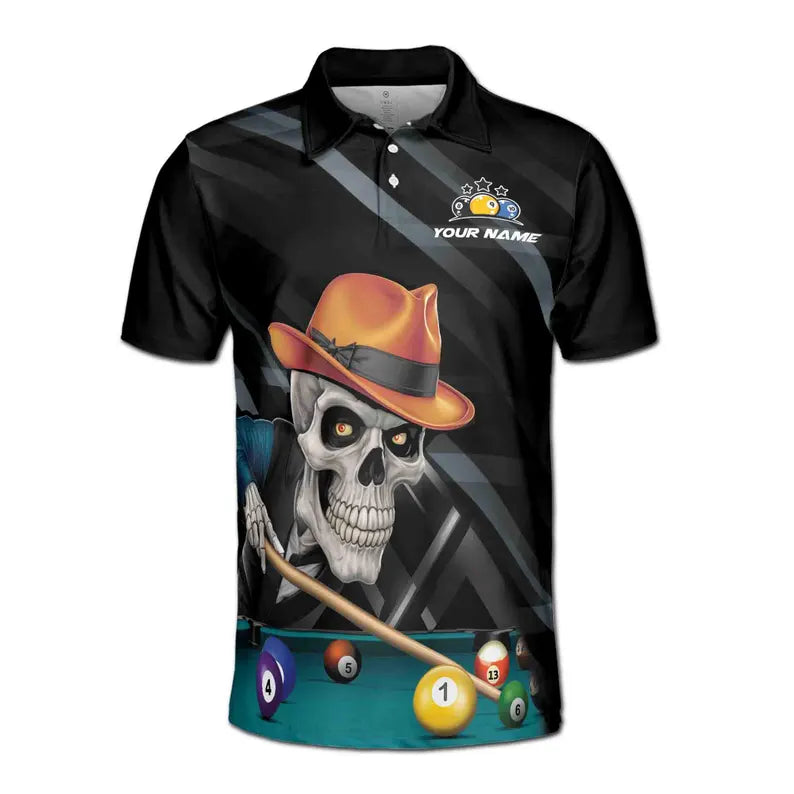 Customized Name Gentleman Skeleton Play Billiards Men's Polo