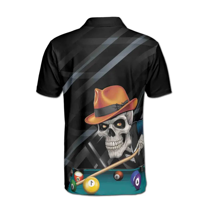 Customized Name Gentleman Skeleton Play Billiards Men's Polo