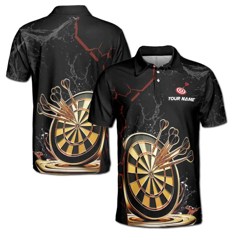 Custom Name Golden Darts Team Black Men's Polo Shirt