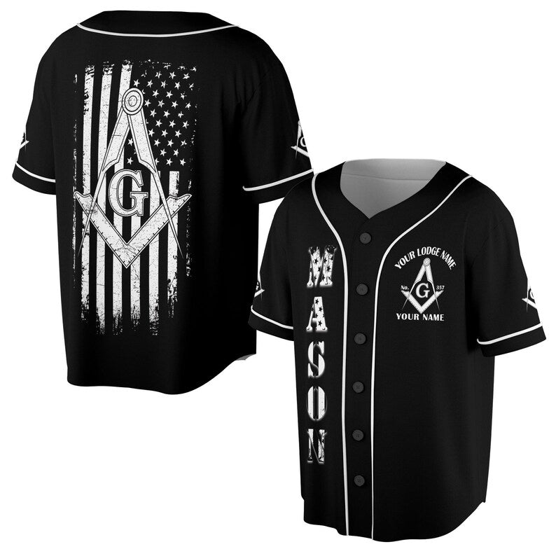 Masonic American Flag Square and Compass - Freemason Baseball Jersey, 3D Baseball Jesey Shirt