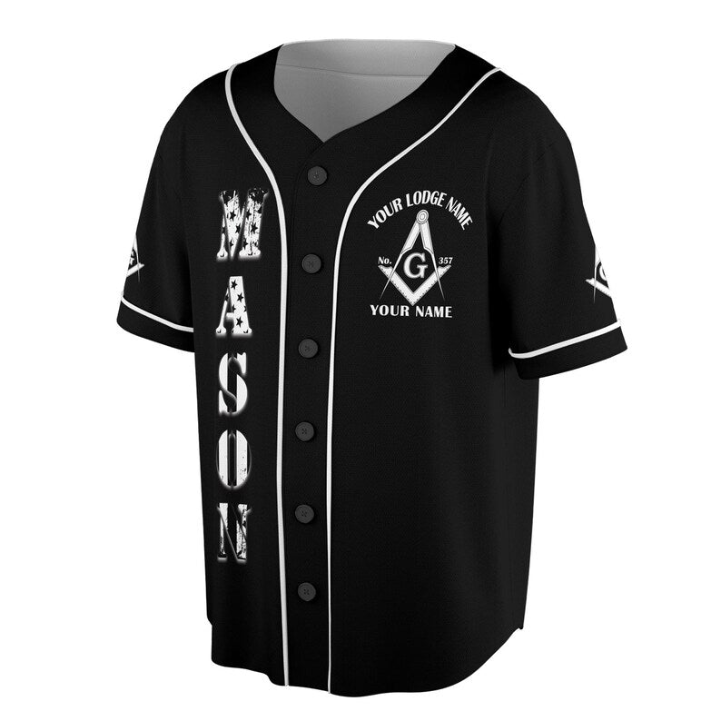 Masonic American Flag Square and Compass - Freemason Baseball Jersey, 3D Baseball Jesey Shirt