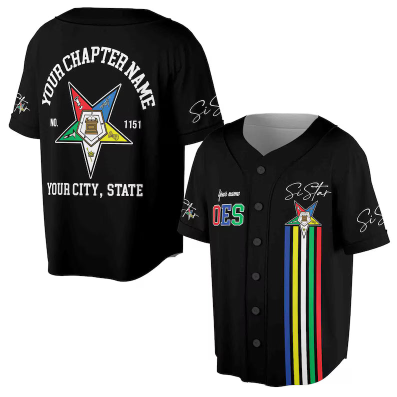 Custom OES Sistar Baseball Jersey: Order of the Eastern Star Pentagon Down Logo, 3D Baseball Jesey Shirt