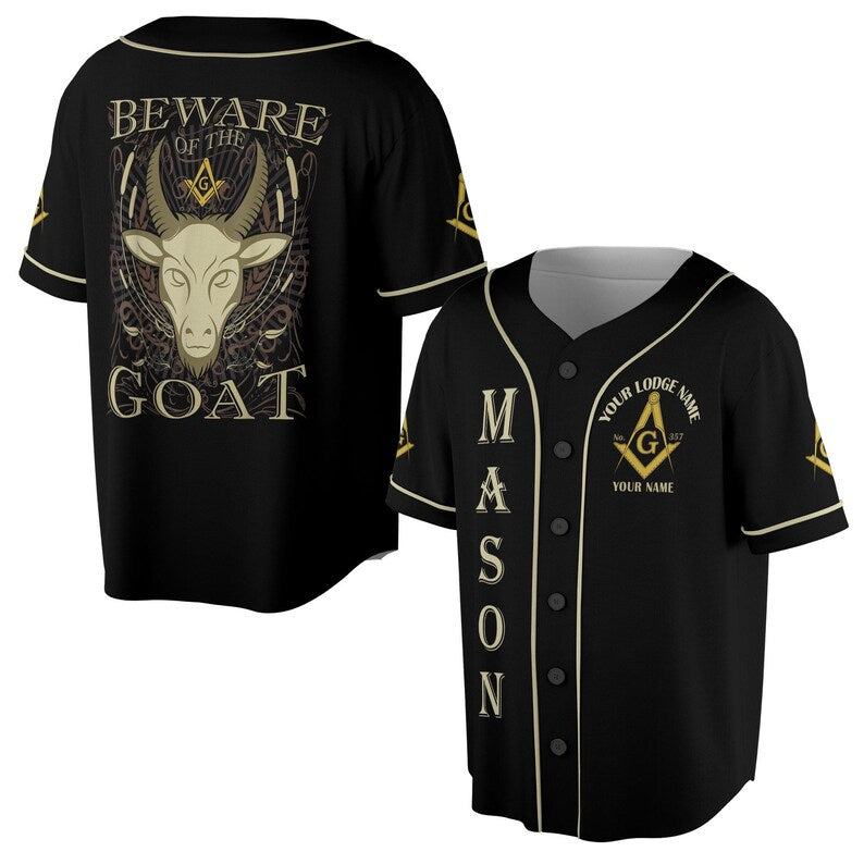Masonic Beware Of The Goat Funny Freemason Baseball Jersey, 3D Baseball Jesey Shirt