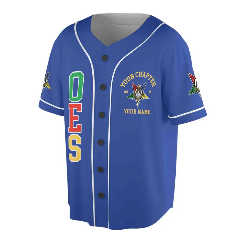 Order Of The Eastern Star OES Past Patrons Emblem Masonic Square & Compass Baseball Jersey, 3D Baseball Jersey Shirt
