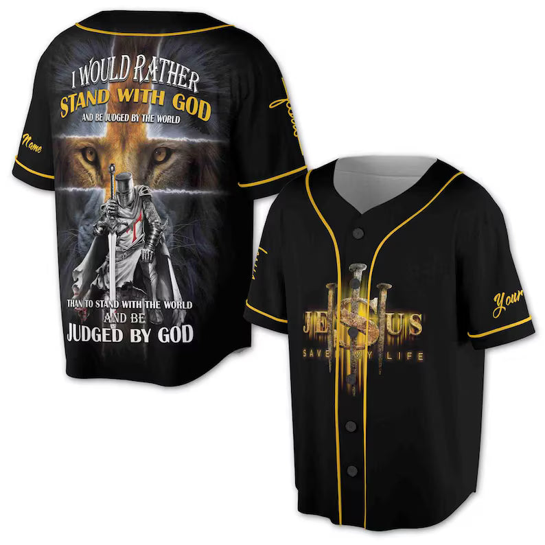 Lion Warrior Baseball Jersey: Custom Name, Jesus Saved My Life, 3D Baseball Jesey Shirt