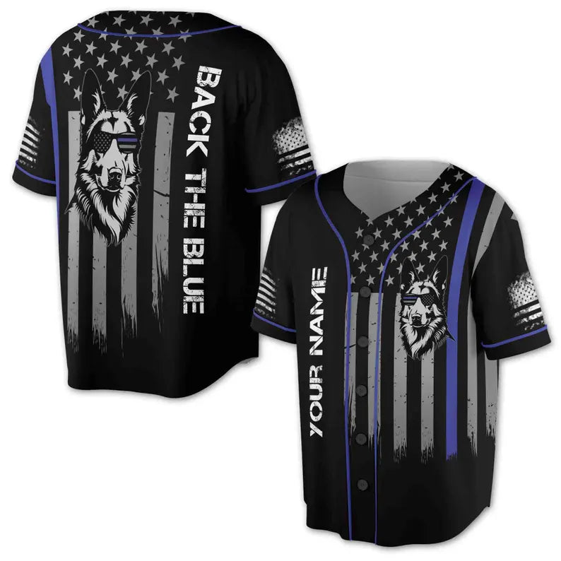 Custom Name Back The Blue America Flag Grunge Baseball Jersey, 3D Baseball Jersey Shirt