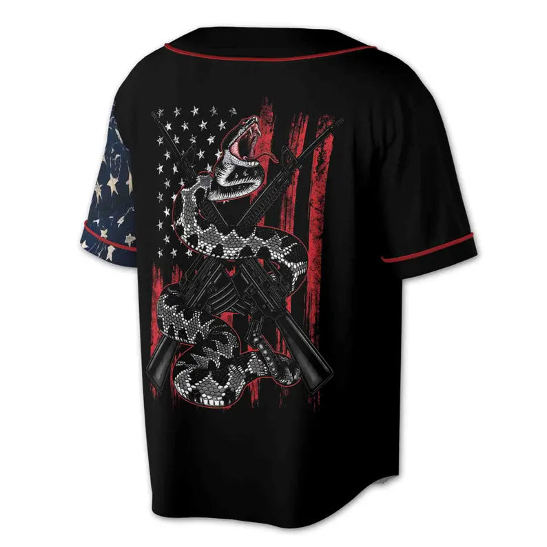 Retro America Flag Patriotic Dark Snake On Gun Baseball Jersey, 3D Baseball Jersey Shirt