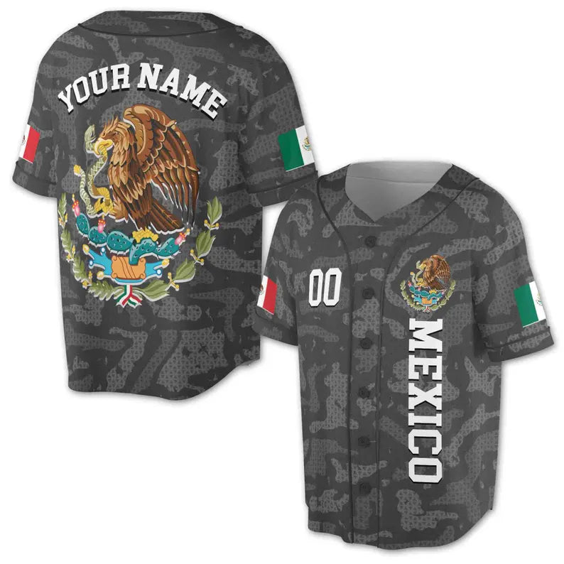 Personalized Patriotic Mexico Coat Of Arms Baseball Jersey, 3D Baseball Jersey Shirt