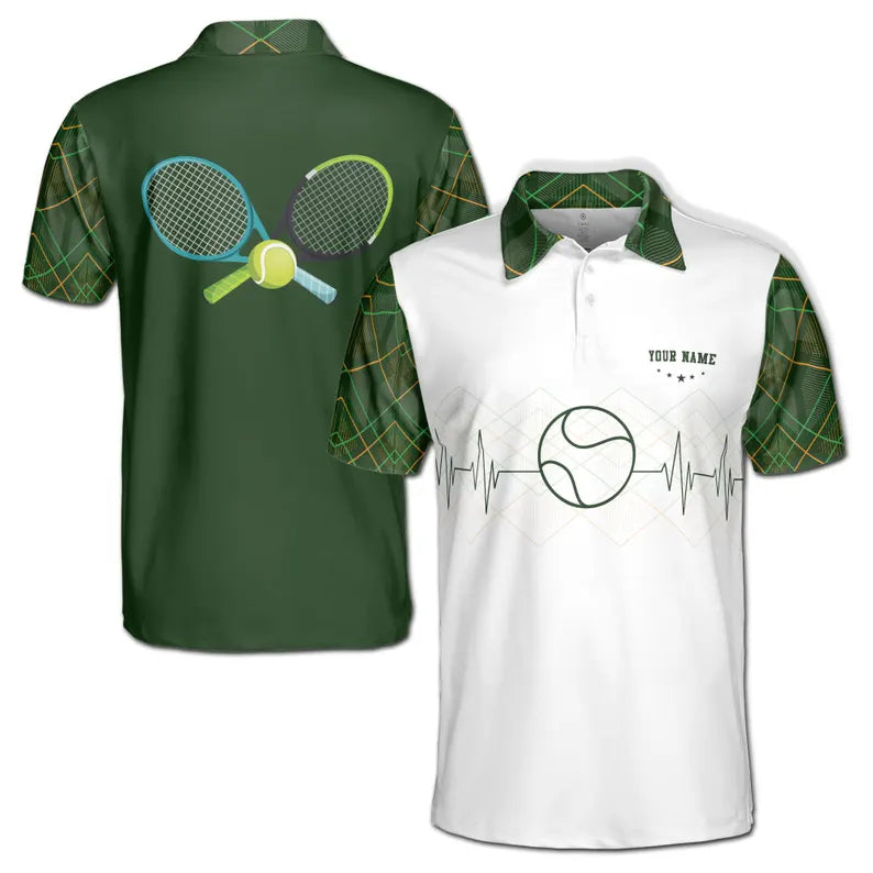 Customized Name Heartbeat with Tennis Player Men's Polo