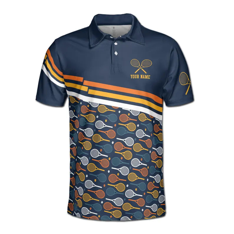 Customized Name Tennis Racket Pattern Men's Polo