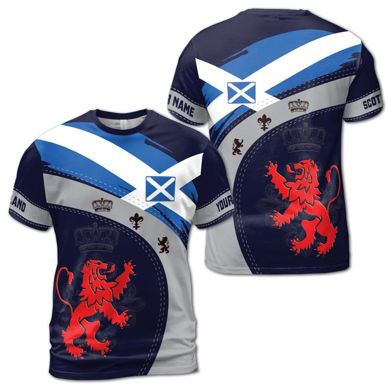 Custom Name Scotland Flag Patriotic Unisex 3D T-Shirt S-5XL