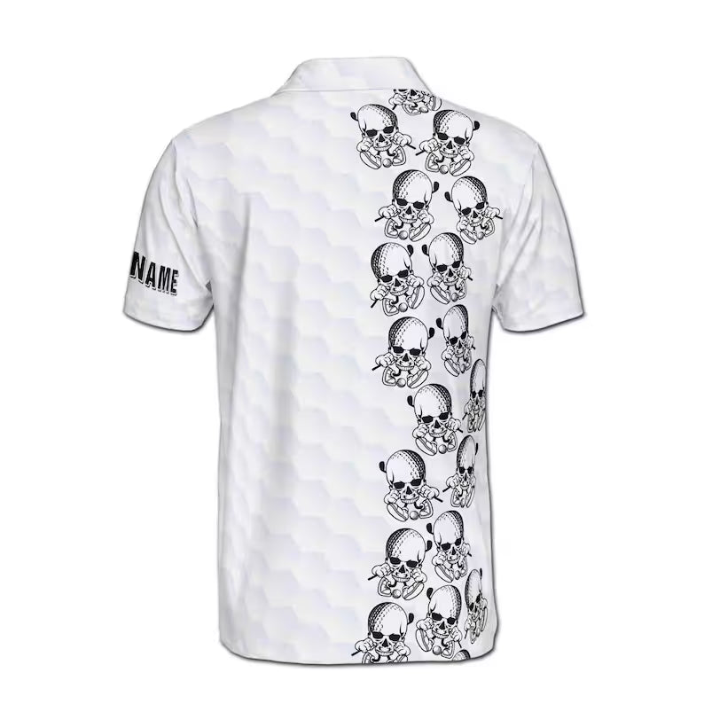 Custom Name Golf Skull with Golf Club and Ball Men's Polo