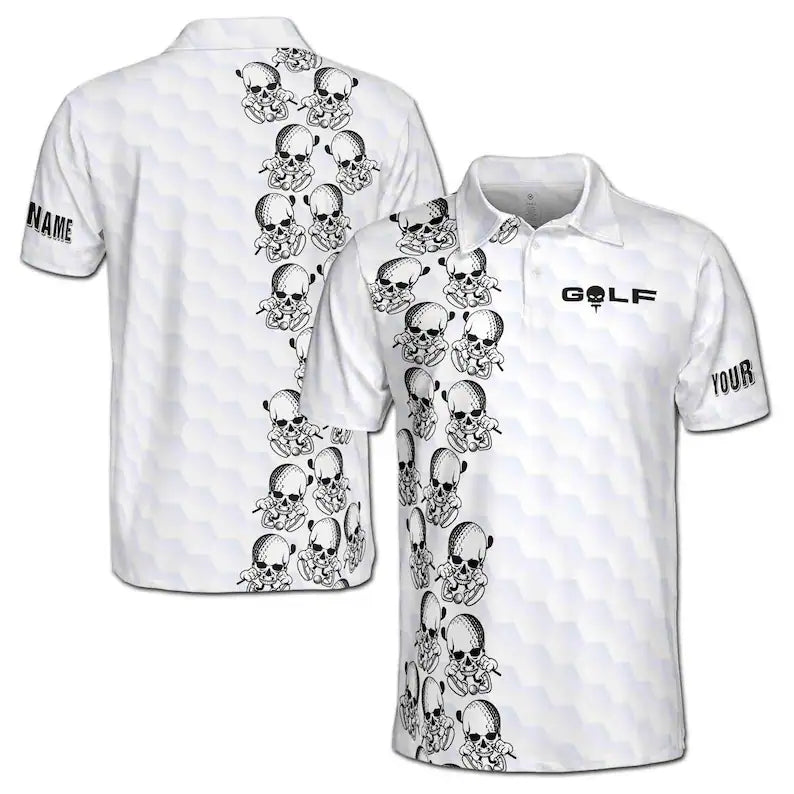 Custom Name Golf Skull with Golf Club and Ball Men's Polo