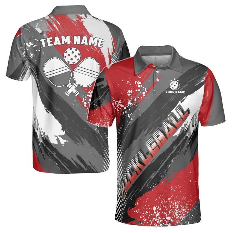 Custom Name Team Name Gray Red Pickleball Bowling Darts Men's Polo