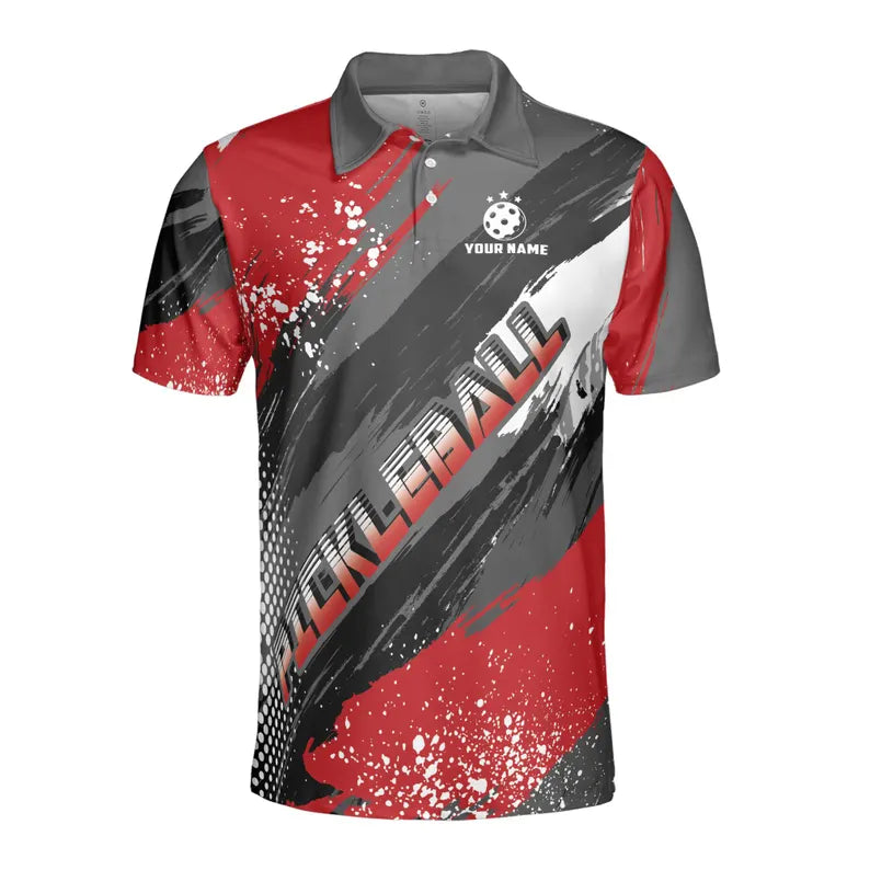 Custom Name Team Name Gray Red Pickleball Bowling Darts Men's Polo