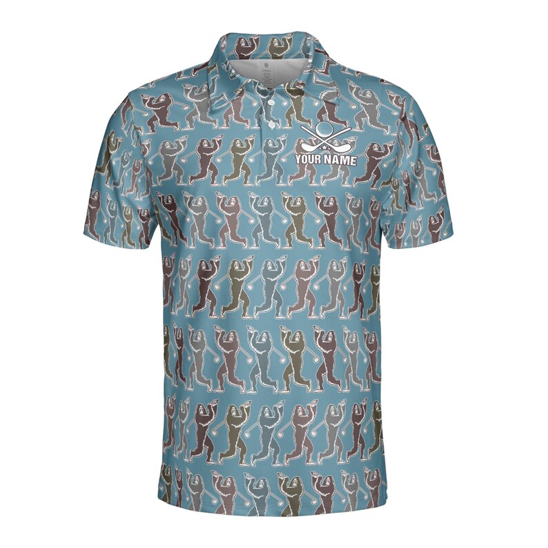 Custom Name Bigfoot Monkey Golf Ocean Blue Men's Polo