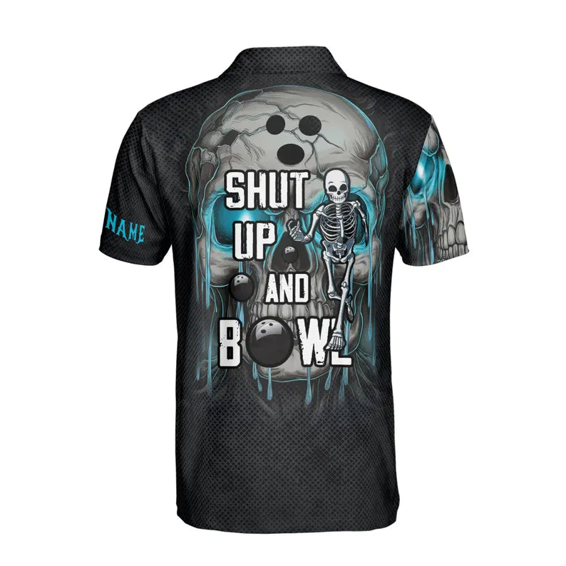 Custom Name Polo Shh Up and Bowling Melting Skull Men's Polo
