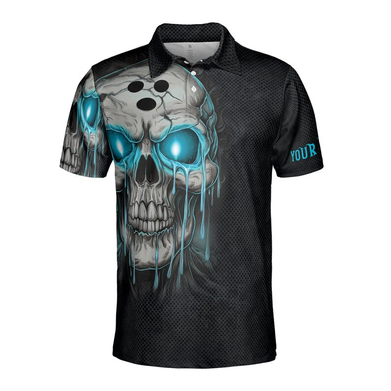 Custom Name Polo Shh Up and Bowling Melting Skull Men's Polo