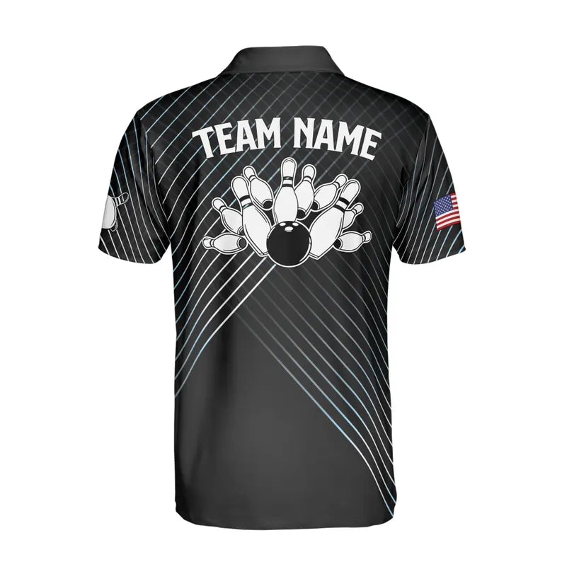 Custom Name Bowling Skull Design American Flag Men's Polo