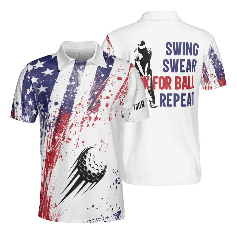 Custom Name America Flag Color Spatter Look For Ball Golf Men's Polo